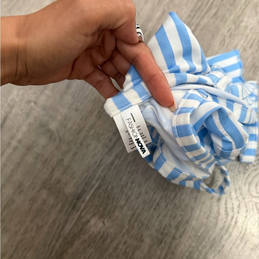 Fashion Nova Blue and White Striped Pajama Set - Picture 2 of 3
